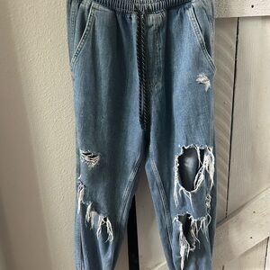 Free People Distressed Blue jogger style Jeans